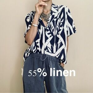 Rachel Zoe Navy and White Button-Down Short Sleeve Shirt